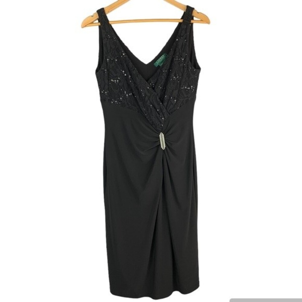 Lauren Ralph Lauren women’s cocktail lace v-neck black dress size 8